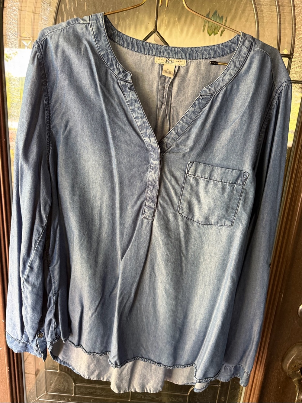 Bass Light Blue Denim-Style Button-Front Tunic Shirt